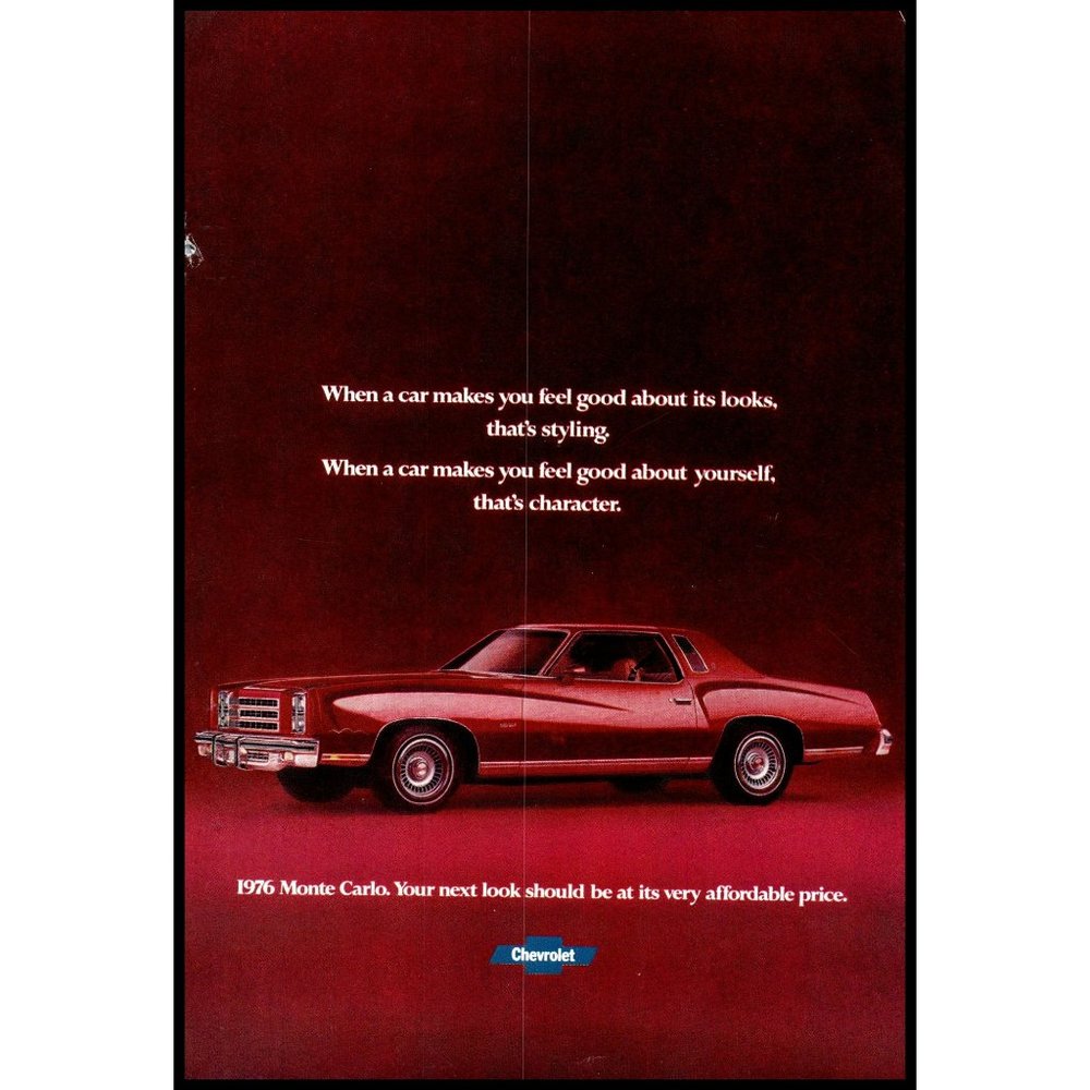 1976 Chevy Monte Carlo Red 2 Door Coupe Vintage Print Ad Classic Car Wall Art